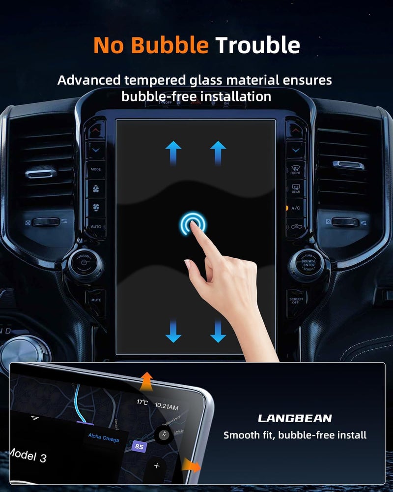 LANGBEAN Anti-Glare Matte 12-Inch Screen Protector for 2019-2025 Dodge Ram1500/2500/3500 Infotainment Touchscreen, 9H Tempered Glass/Anti-Fingerprint 2024 2025 Ram1500 Accessories - Image 5